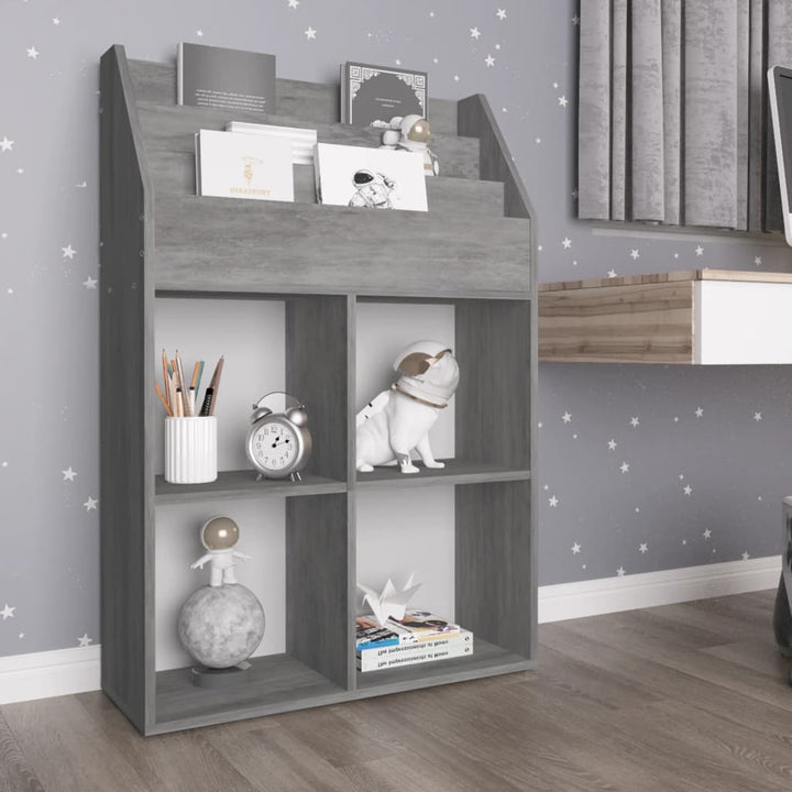 magasinreol til børn 71x30x114 cm konstrueret træ betongrå