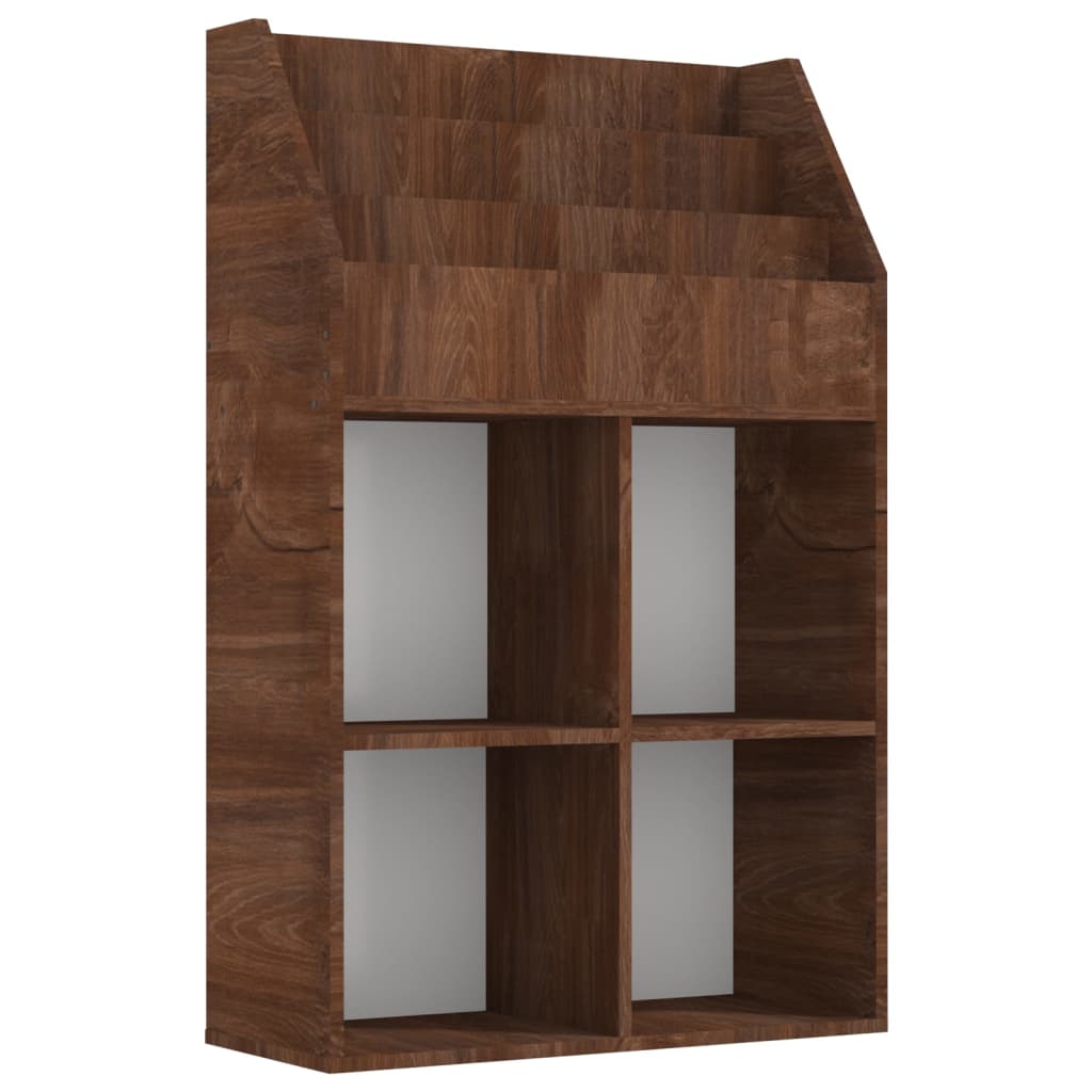 magasinholder til børn 71x30x114 cm konstrueret træ brunt eg