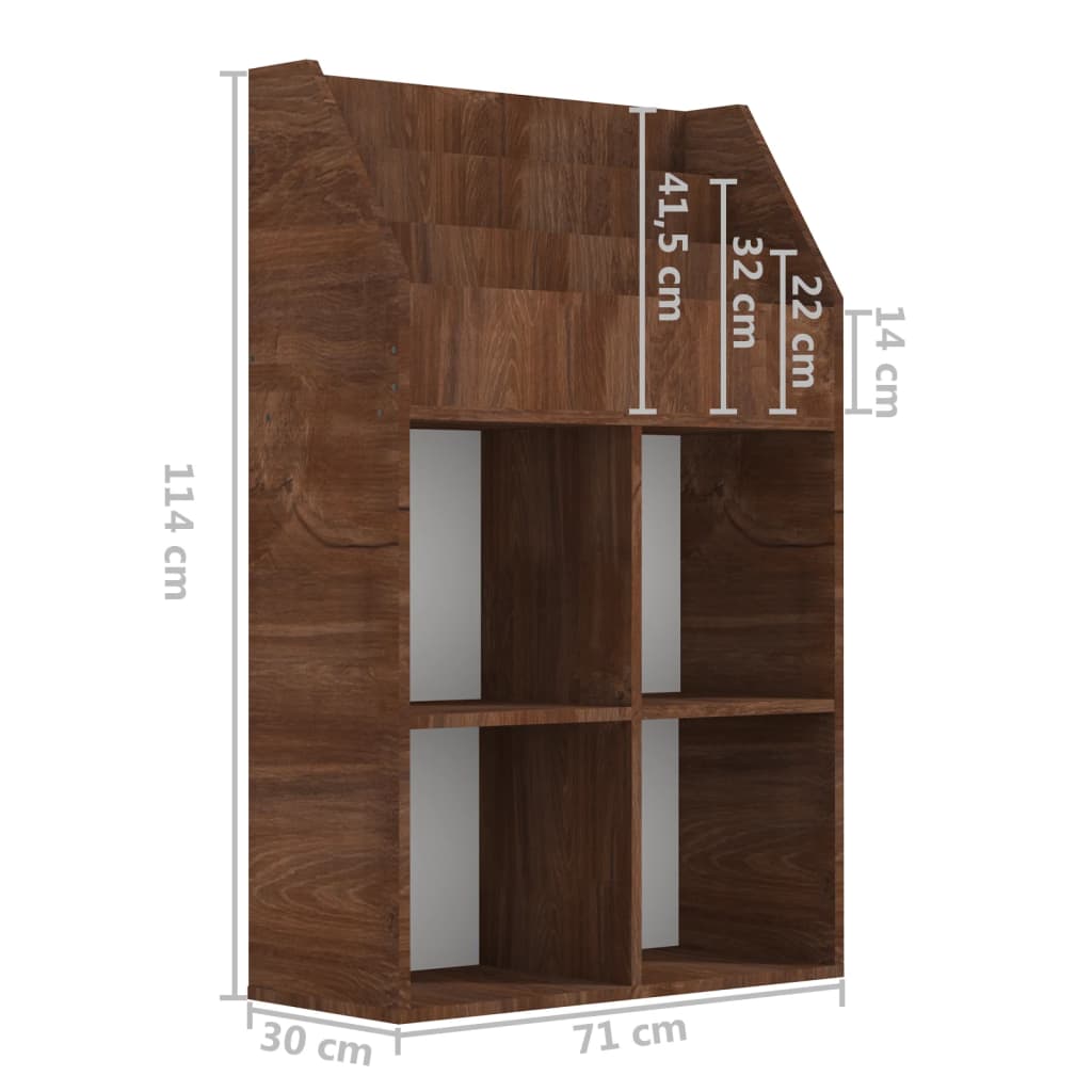 magasinholder til børn 71x30x114 cm konstrueret træ brunt eg