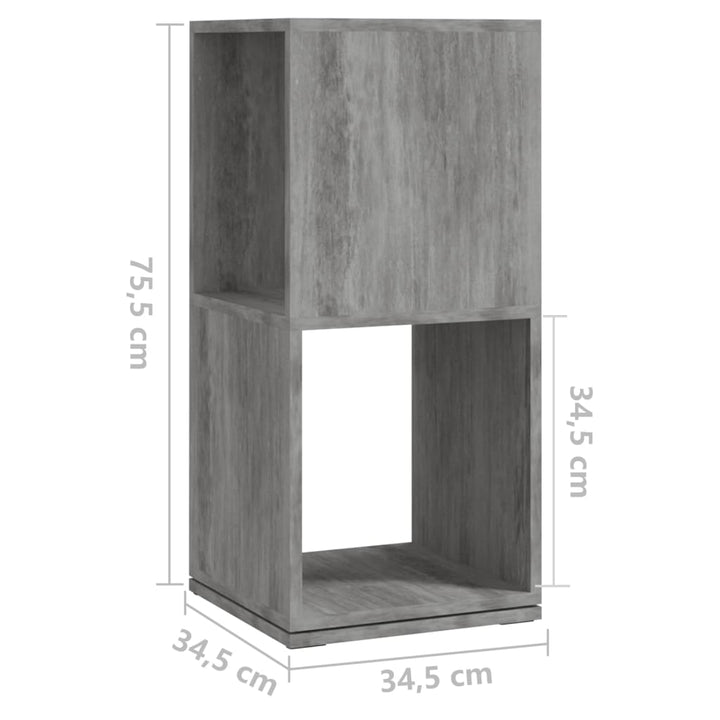 drejelig reol 34,5x34,5x75,5 cm konstrueret træ betongrå
