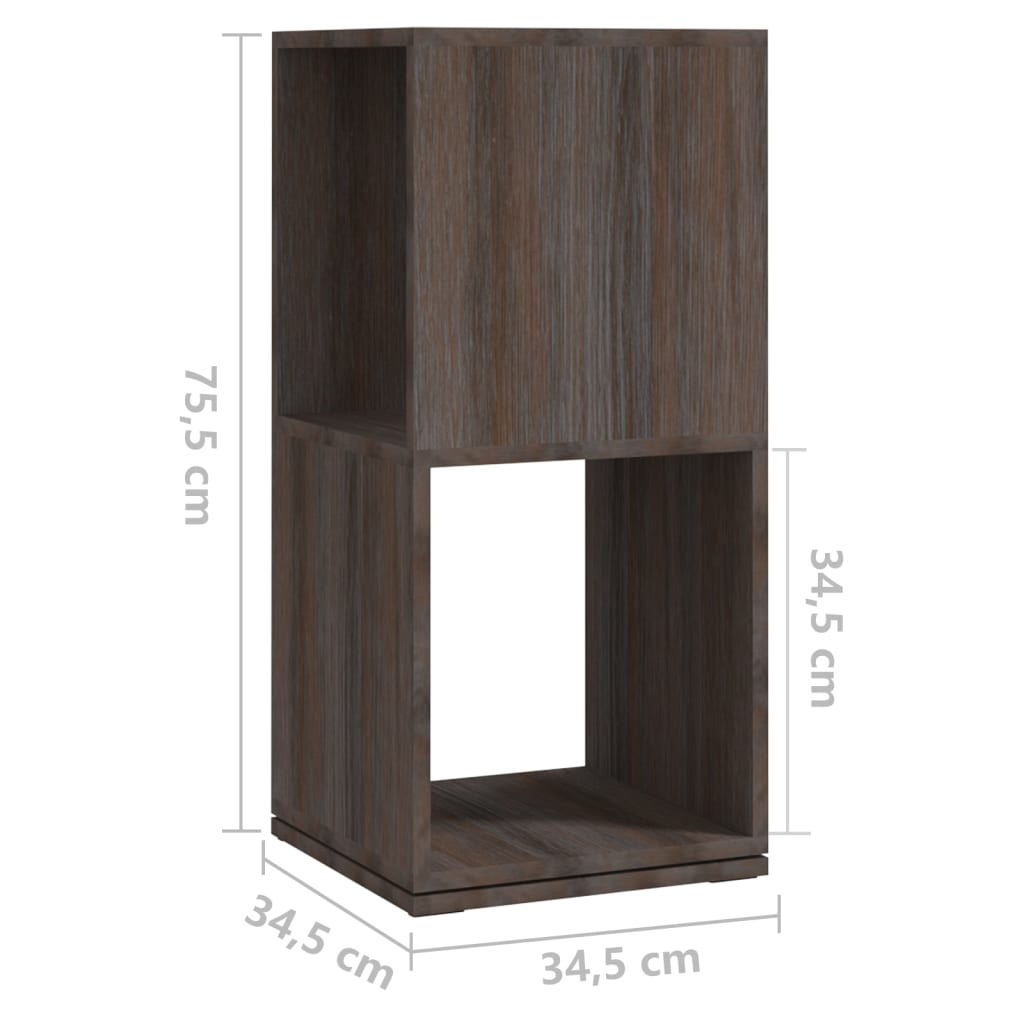 drejelig reol 34,5x34,5x75,5cm konstrueret træ grå og sonoma-eg