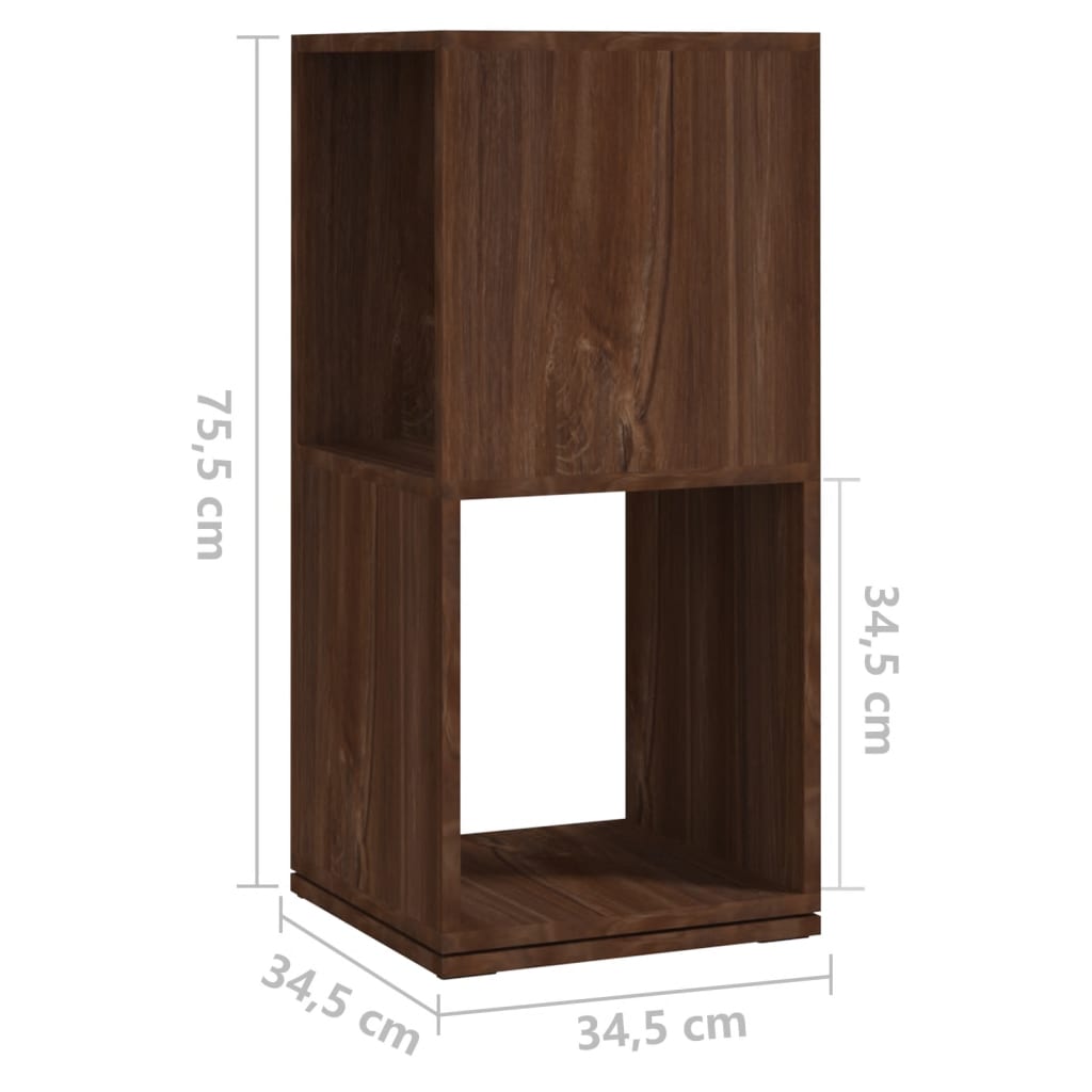drejelig reol 34,5x34,5x75,5 cm konstrueret træ brun egetræ