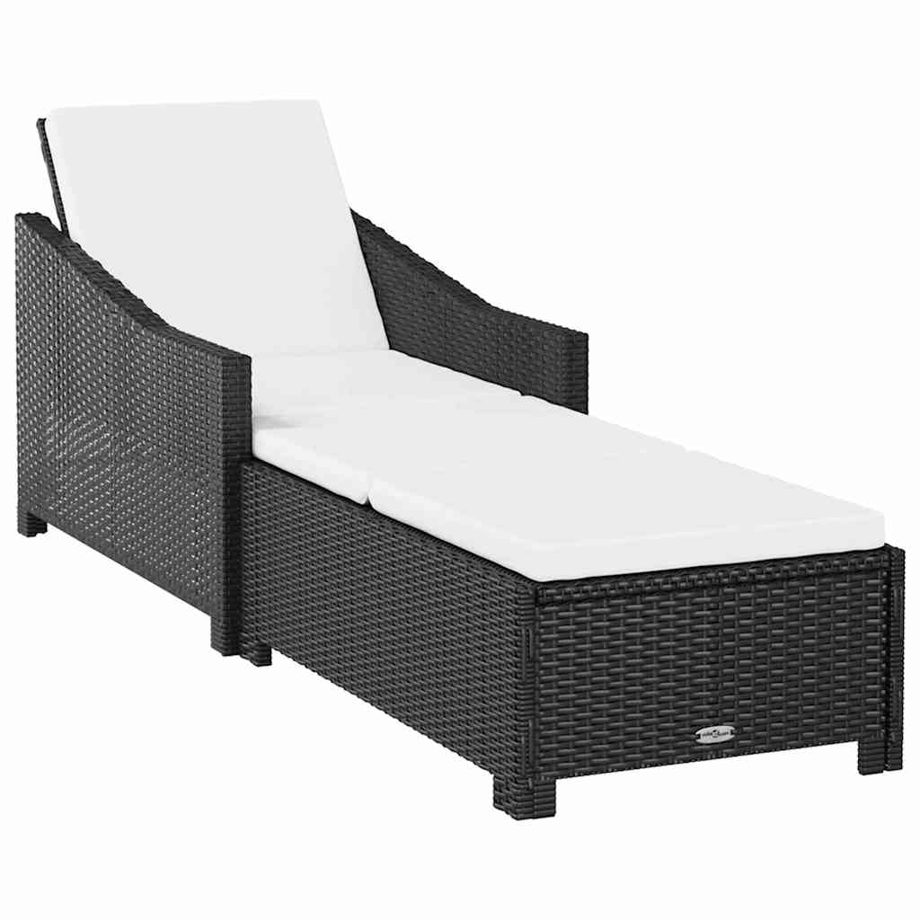 liggestol med cremefarvet hynde polyrattan sort