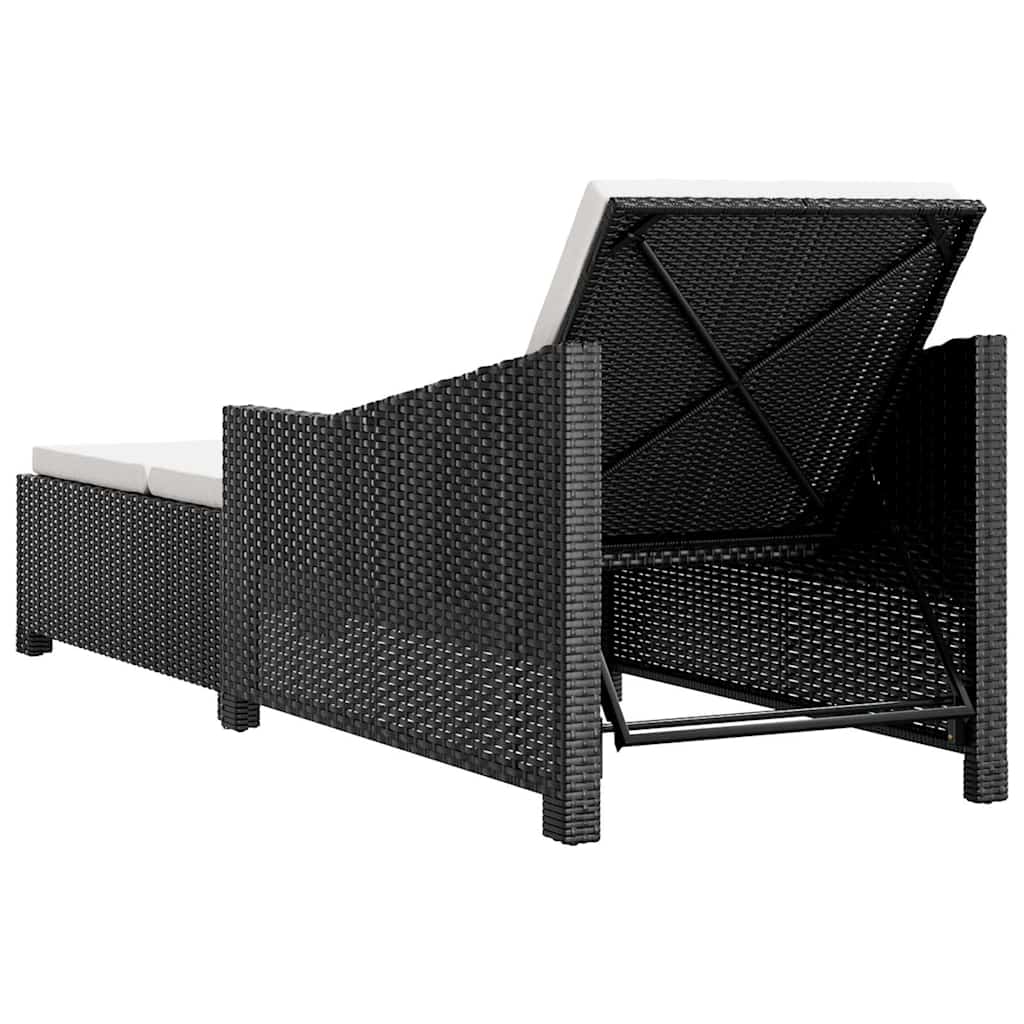 liggestol med cremefarvet hynde polyrattan sort