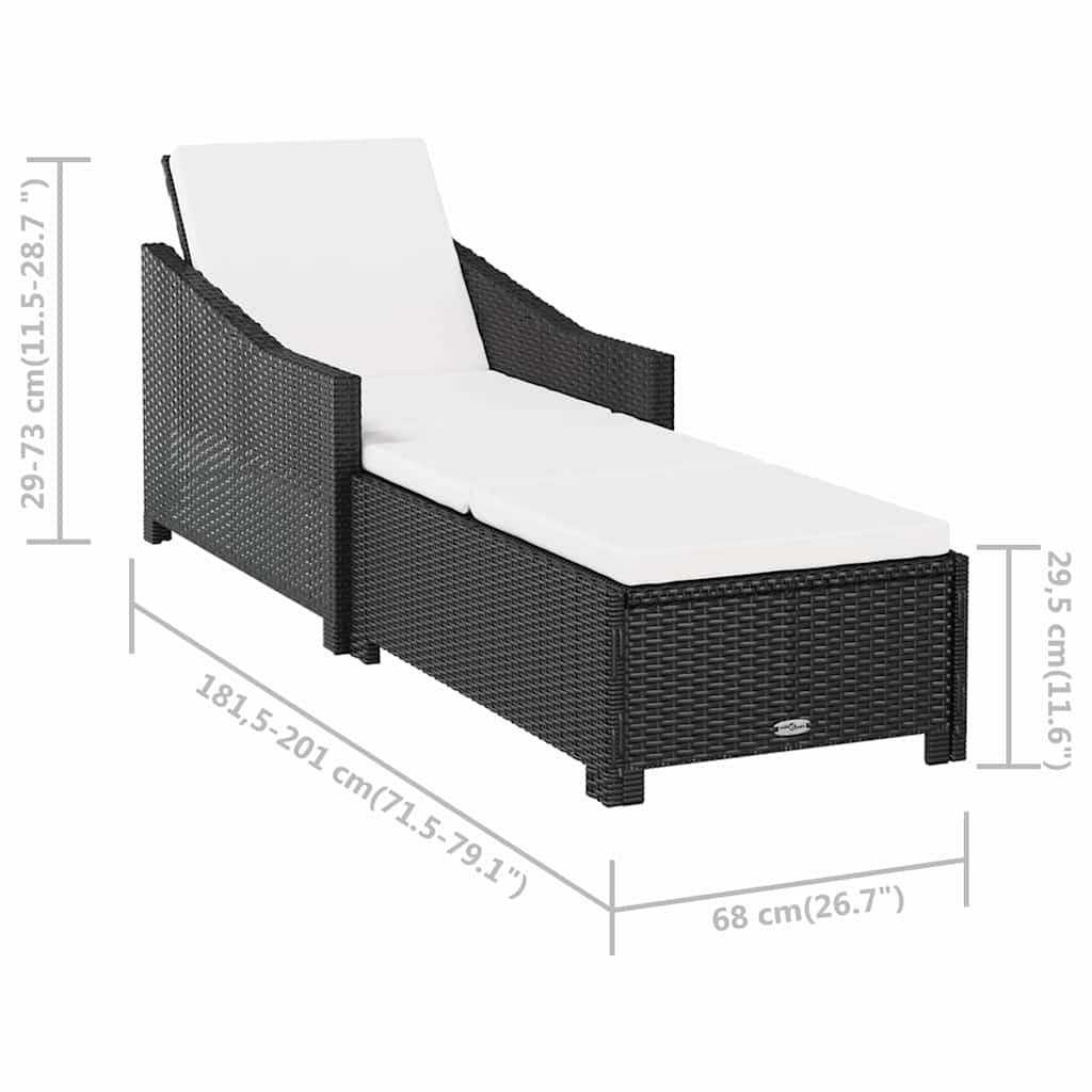 liggestol med cremefarvet hynde polyrattan sort