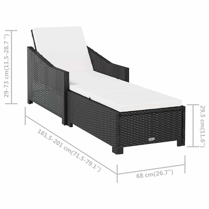 liggestol med cremefarvet hynde polyrattan sort