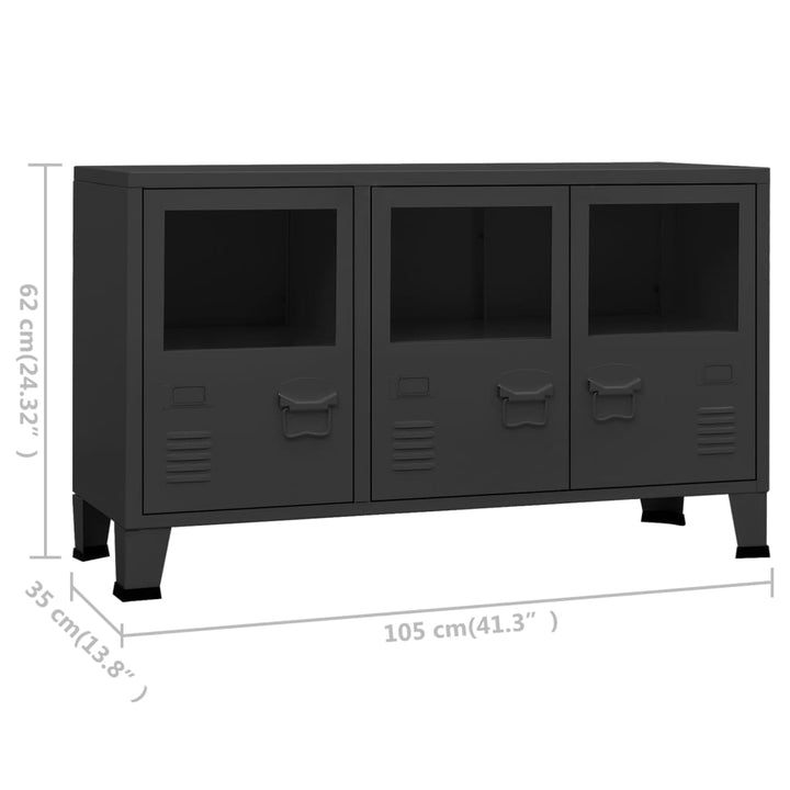 skænk 105x35x62 cm metal og glas sort