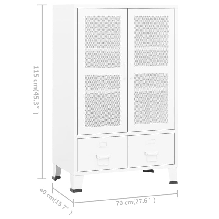 industrielt opbevaringsskab 70x40x115 cm metal hvid