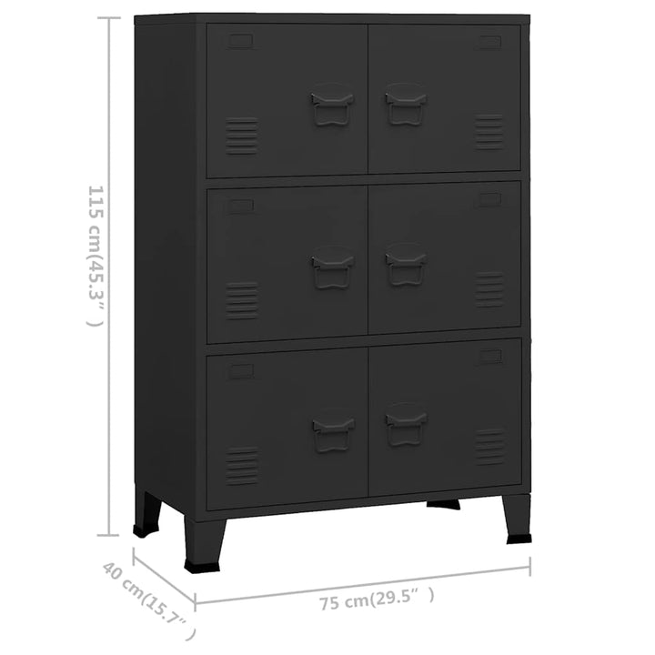 industrielt opbevaringsskab 75x40x115 cm metal sort