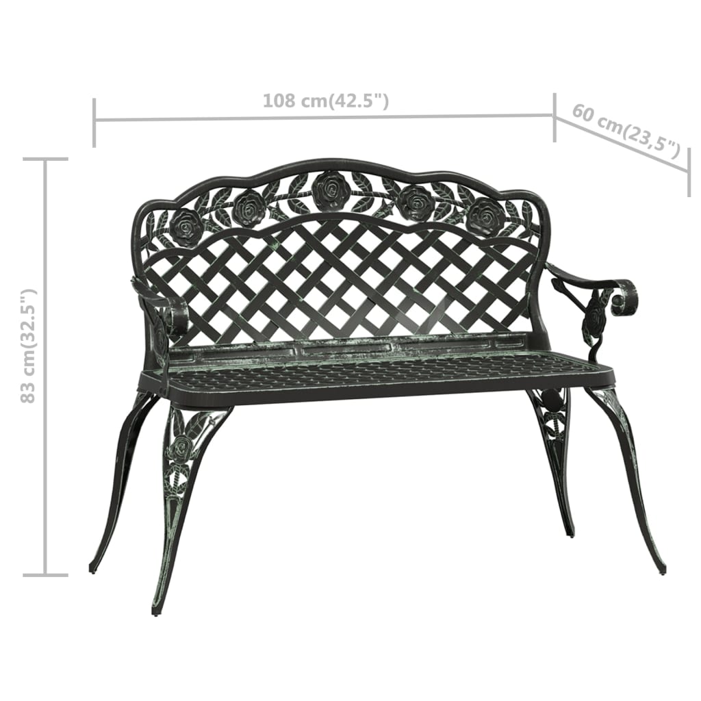 havebænk 108 cm støbt aluminium grøn