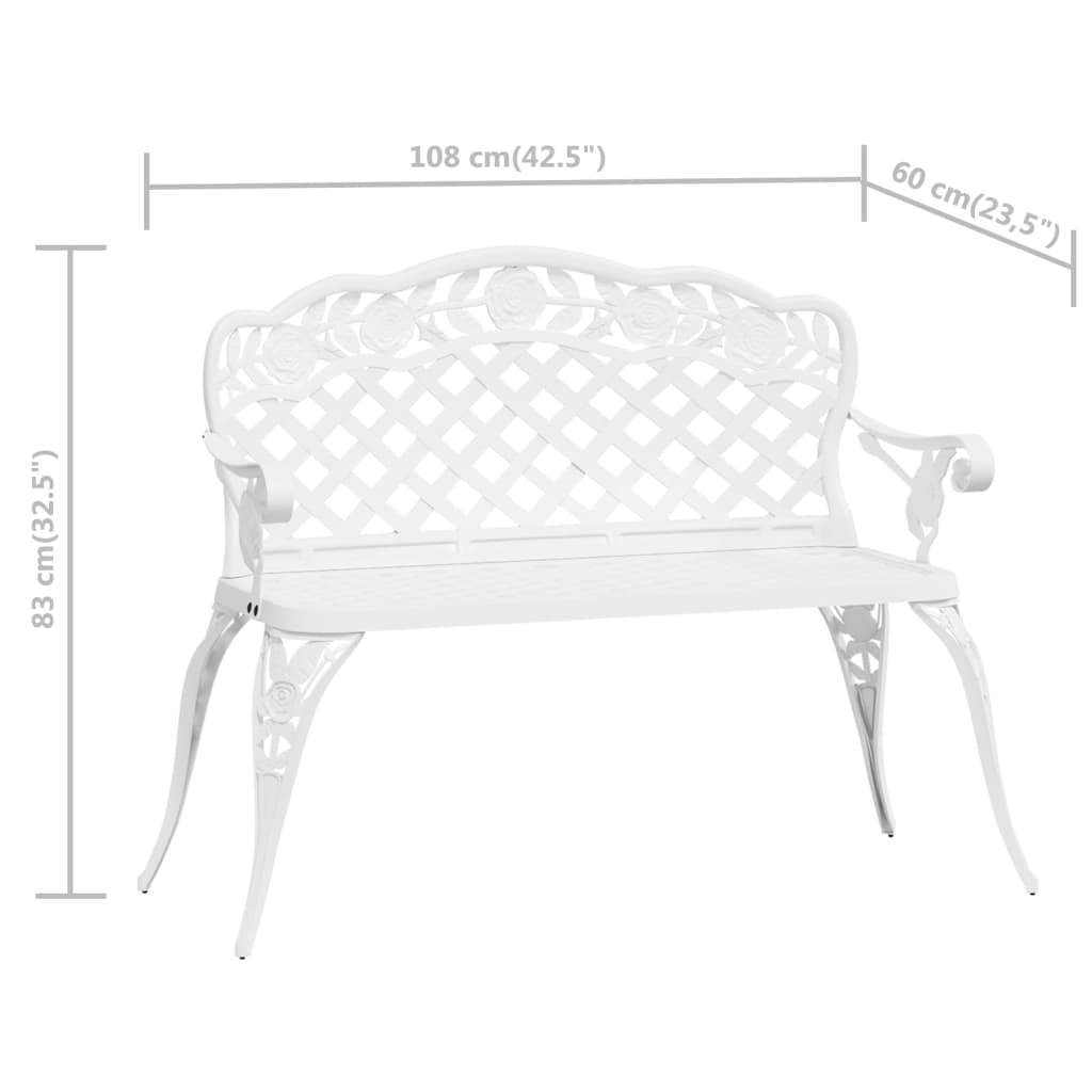 havebænk 108 cm støbt aluminium hvid