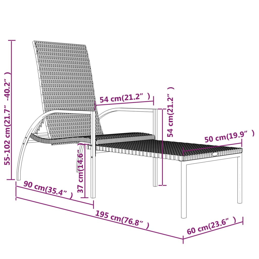 liggestol med fodskammel polyrattan brun