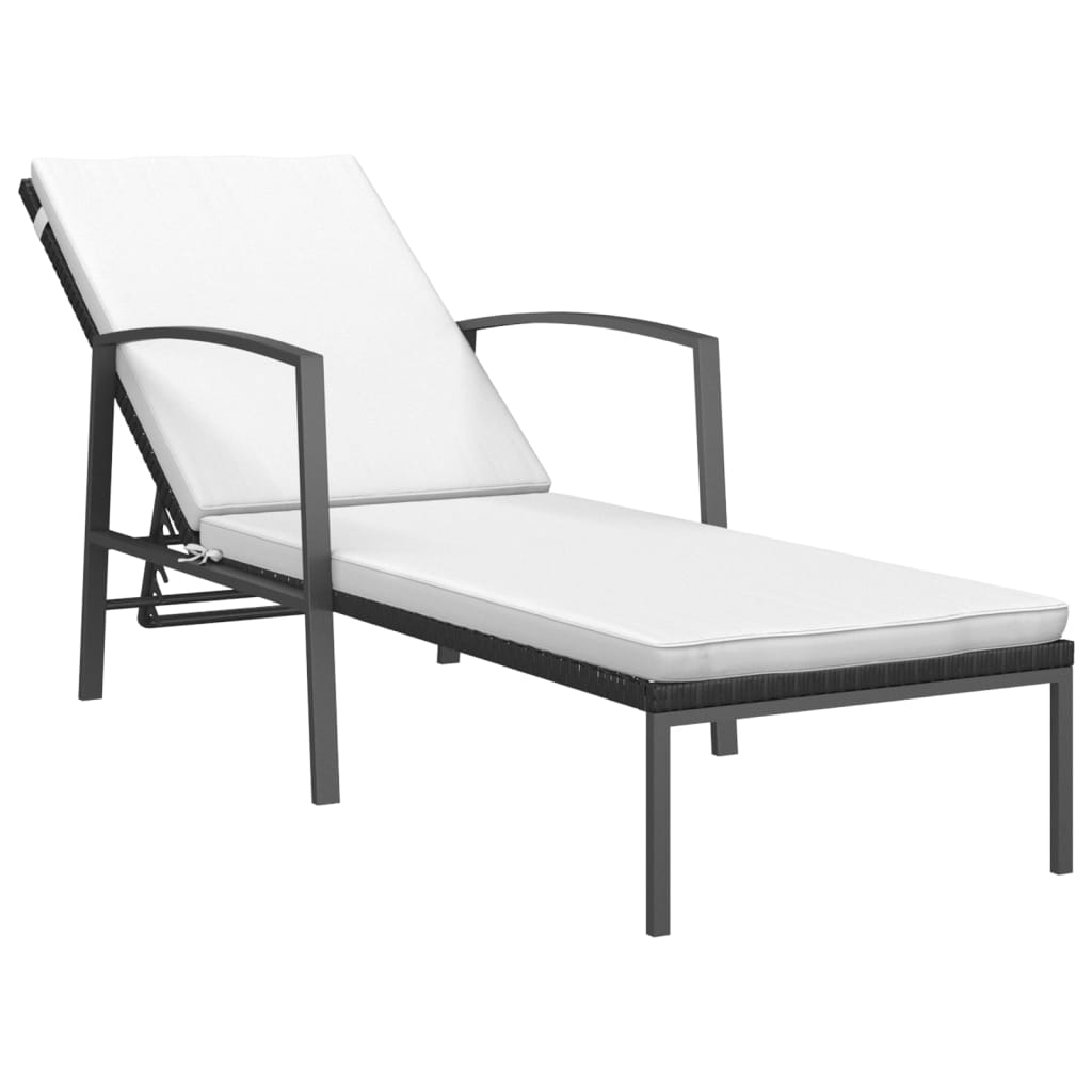 liggestol med hynde polyrattan sort