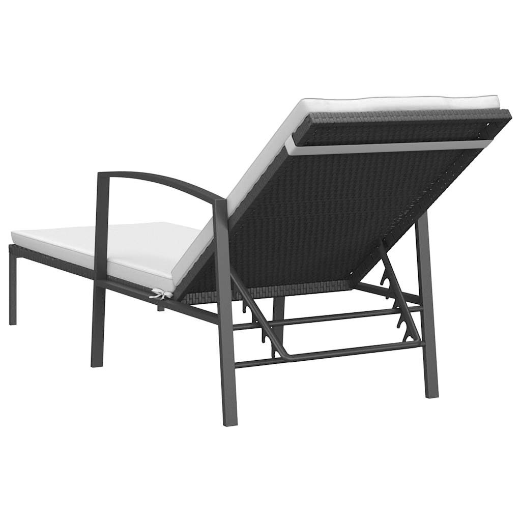 liggestol med hynde polyrattan sort