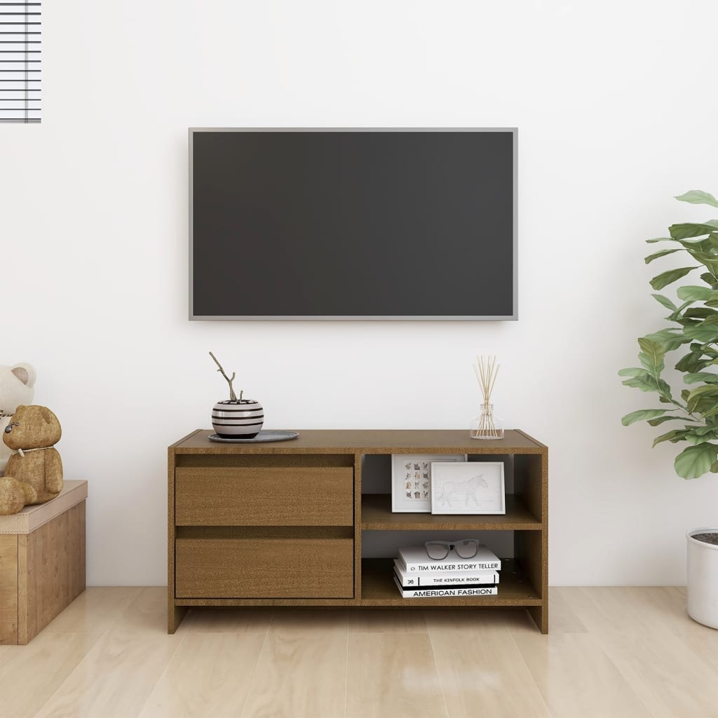 tv-skab 80x31x39 cm massivt grantræ honningbrun