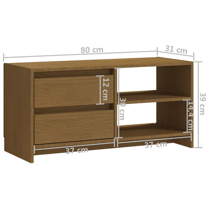 tv-skab 80x31x39 cm massivt grantræ honningbrun