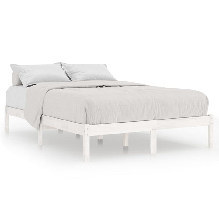 sengeramme 135x190 cm dobbelt massivt fyrretræ hvid