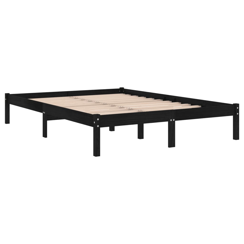 sengeramme 135x190 cm Double massivt fyrretræ sort