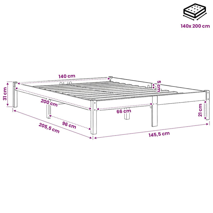 sengeramme 140x200 cm massivt fyrretræ