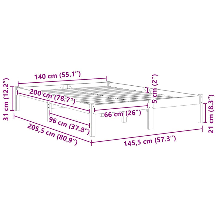 sengeramme 140x200 cm massivt fyrretræ hvid