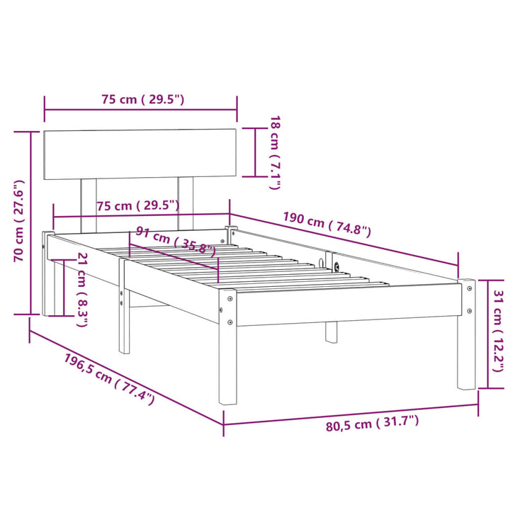 sengeramme 75x190 cm Small Single massivt træ hvid