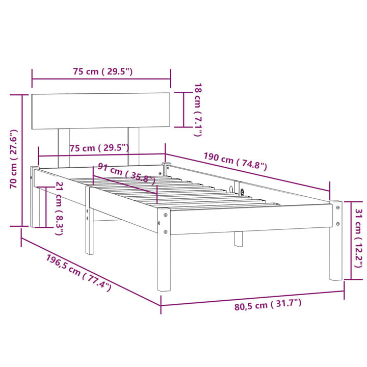 sengeramme 75x190 cm Small Single massivt træ sort