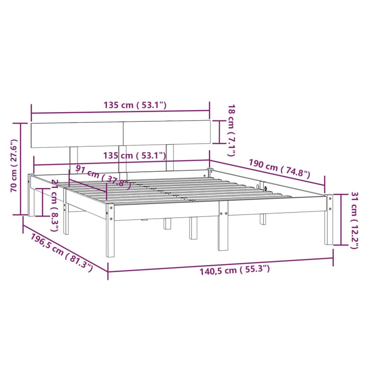 sengeramme 135x190 cm Double massivt fyrretræ sort