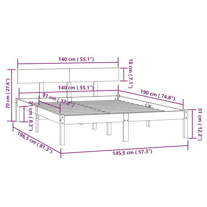 sengeramme 140x190 cm massivt fyrretræ hvid