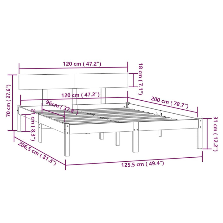 sengeramme uden madras 120x200 cm massivt træ