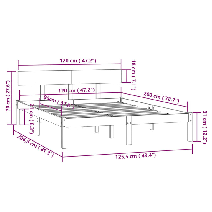 sengeramme 120x200 cm massivt fyrretræ hvid