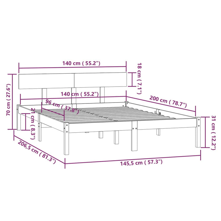 sengeramme 140x200 cm massivt fyrretræ hvid
