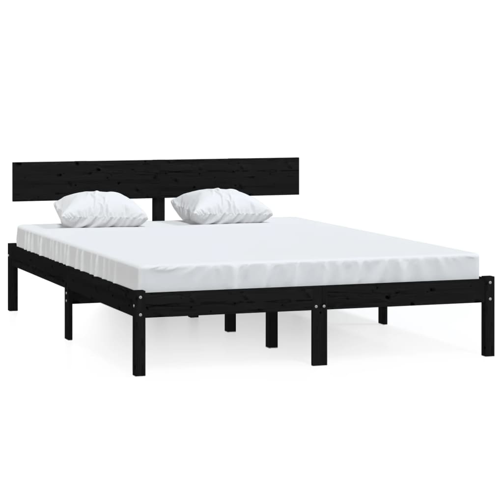 sengeramme 150x200 cm King Size massivt fyrretræ sort