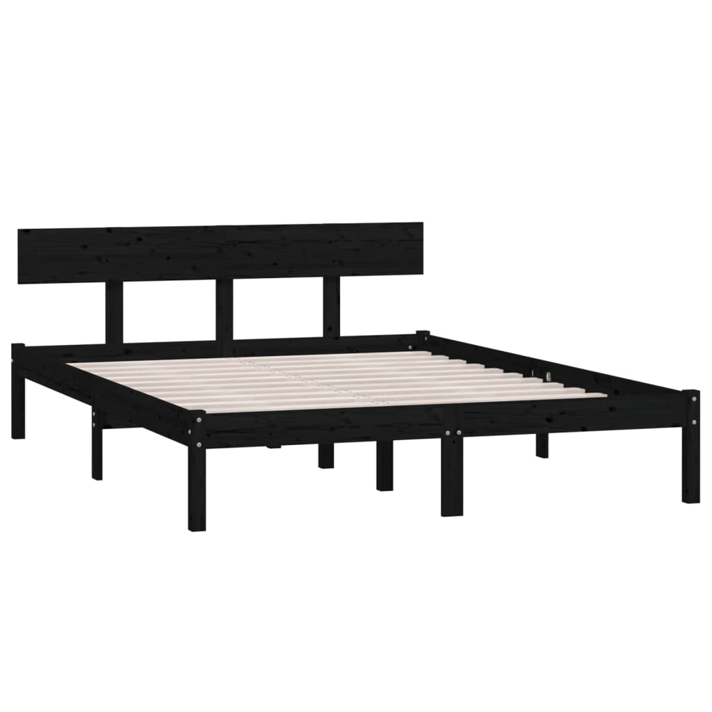 sengeramme 150x200 cm King Size massivt fyrretræ sort
