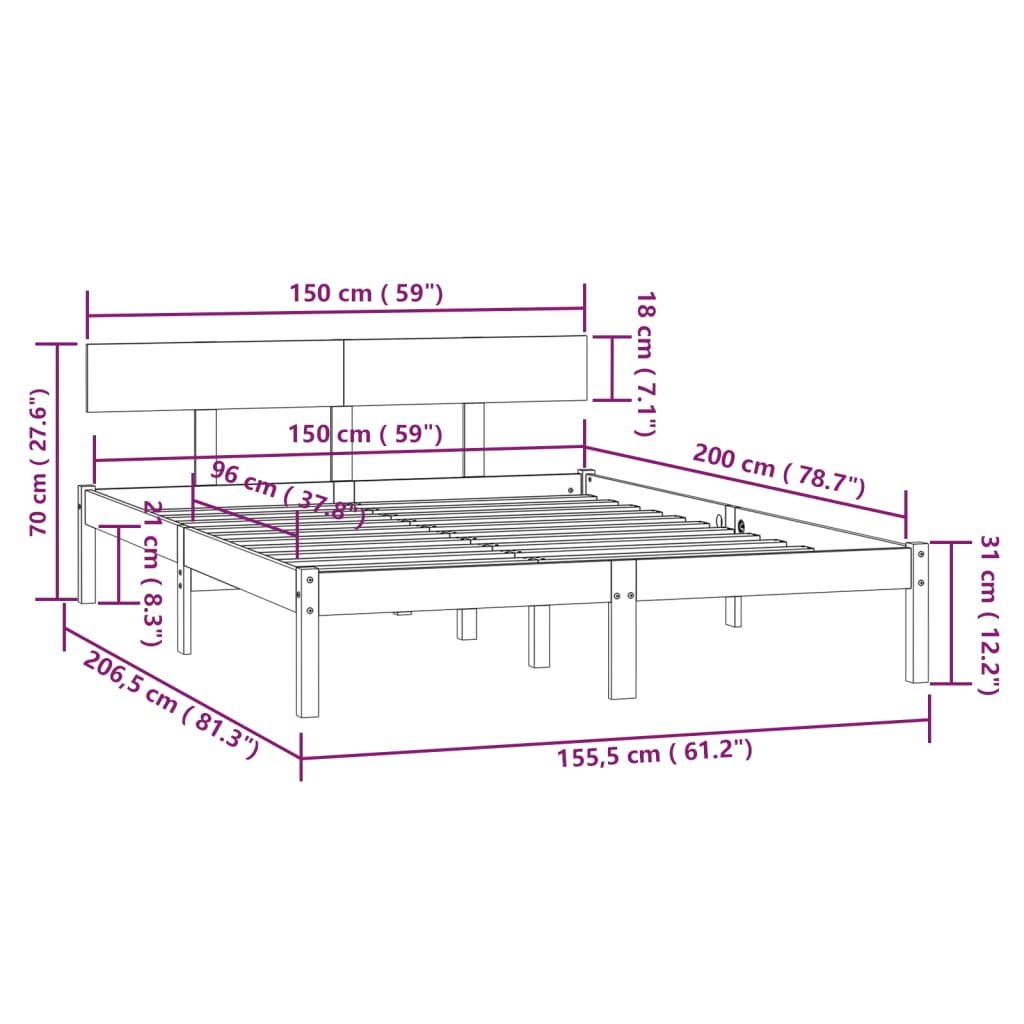 sengeramme 150x200 cm King Size massivt fyrretræ sort