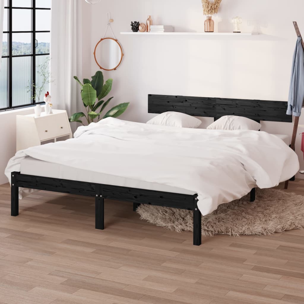 sengeramme 150x200 cm King Size massivt fyrretræ sort