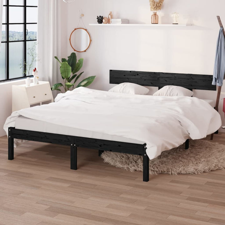 sengeramme 150x200 cm King Size massivt fyrretræ sort