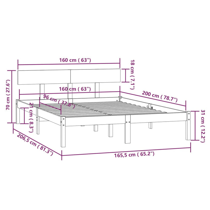 sengeramme uden madras 160x200 cm massivt træ