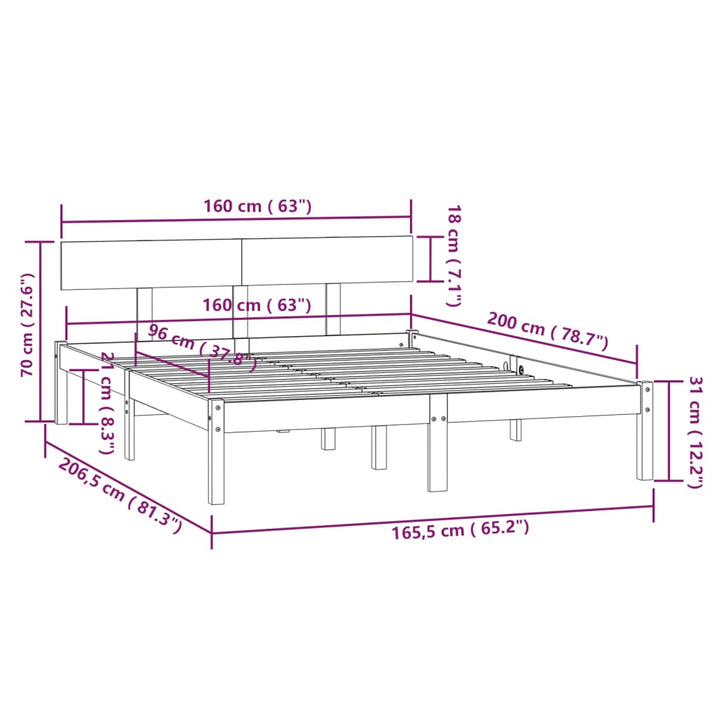 sengestel 160x200 cm massivt fyrretræ sort