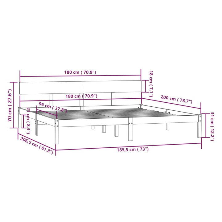sengeramme 180x200 cm massivt fyrretræ