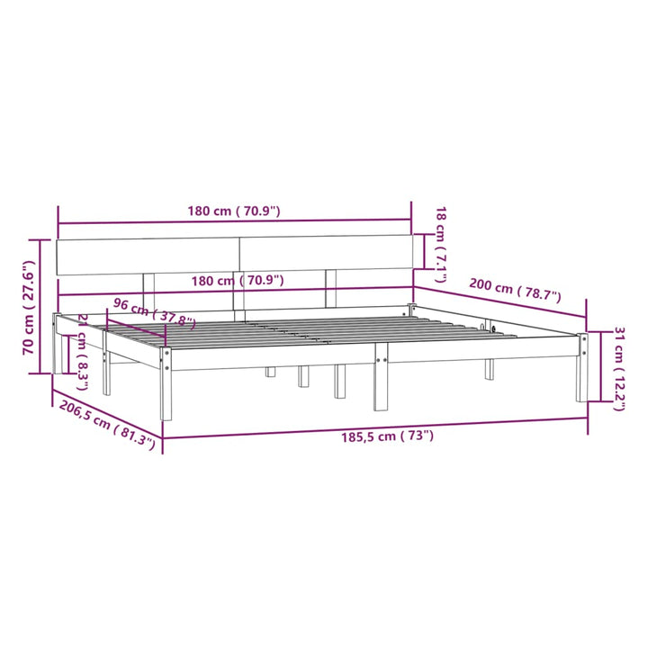 sengeramme 180x200 cm Super King massivt fyrretræ hvid