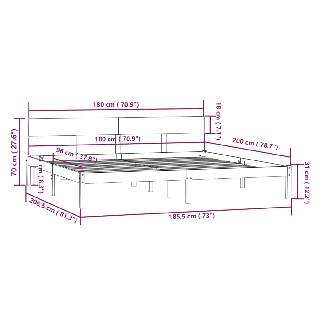 sengeramme 180x200 cm Super King massivt fyrretræ grå