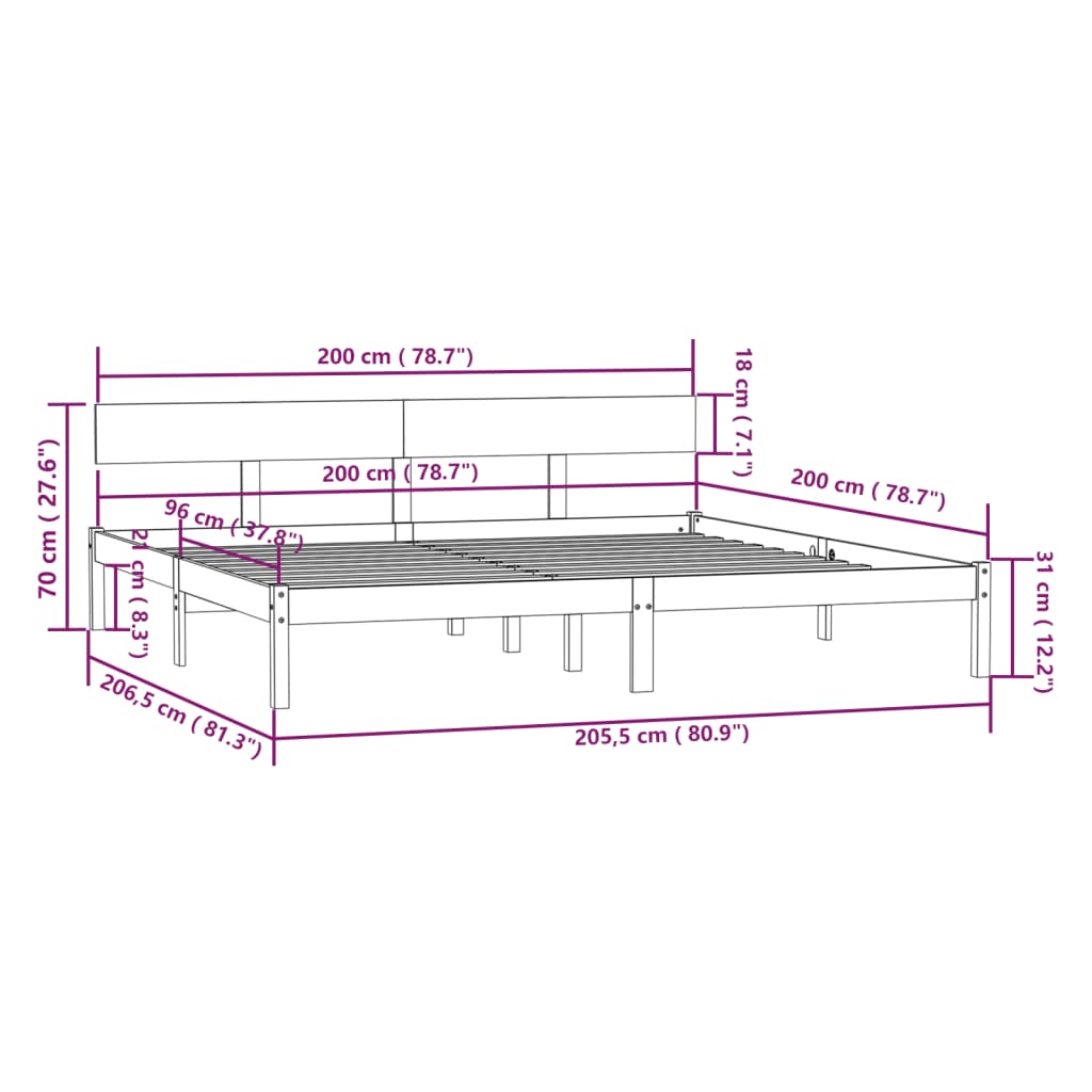 sengeramme uden madras 200x200 cm massivt træ