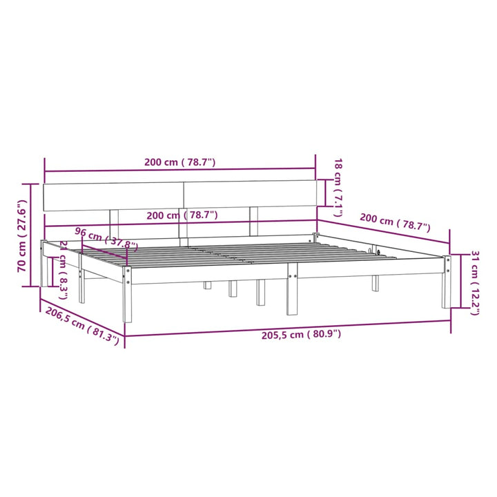 sengeramme uden madras 200x200 cm massivt træ