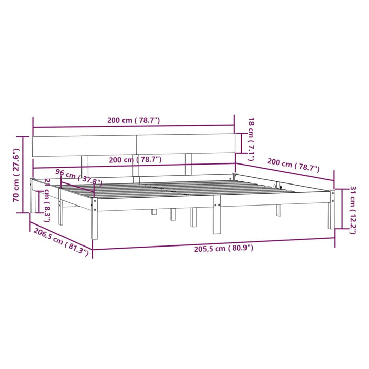 sengeramme 200x200 cm massivt fyrretræ grå