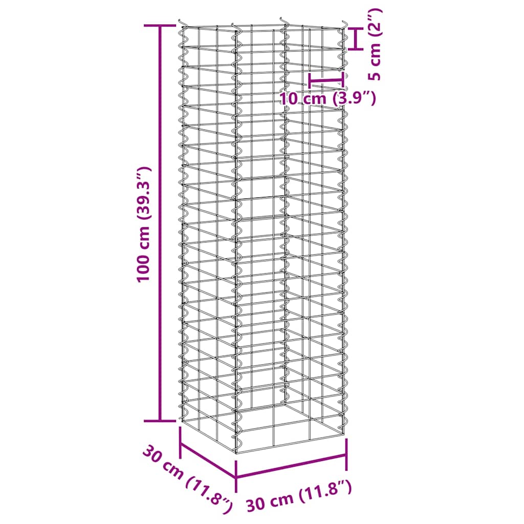 gabion-højbede 3 stk. 30x30x100 cm jern