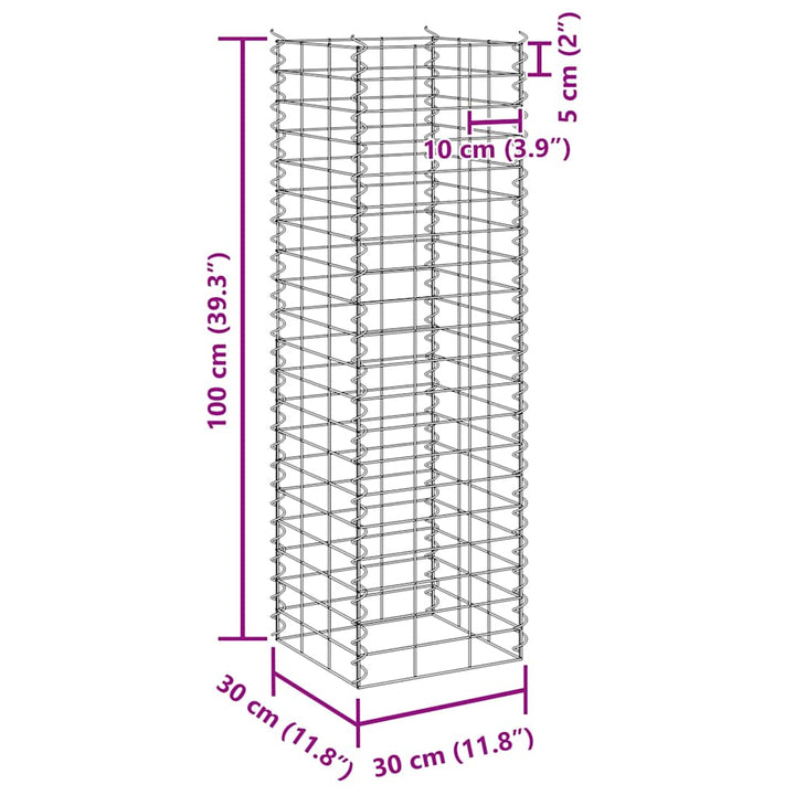 gabion-højbede 3 stk. 30x30x100 cm jern