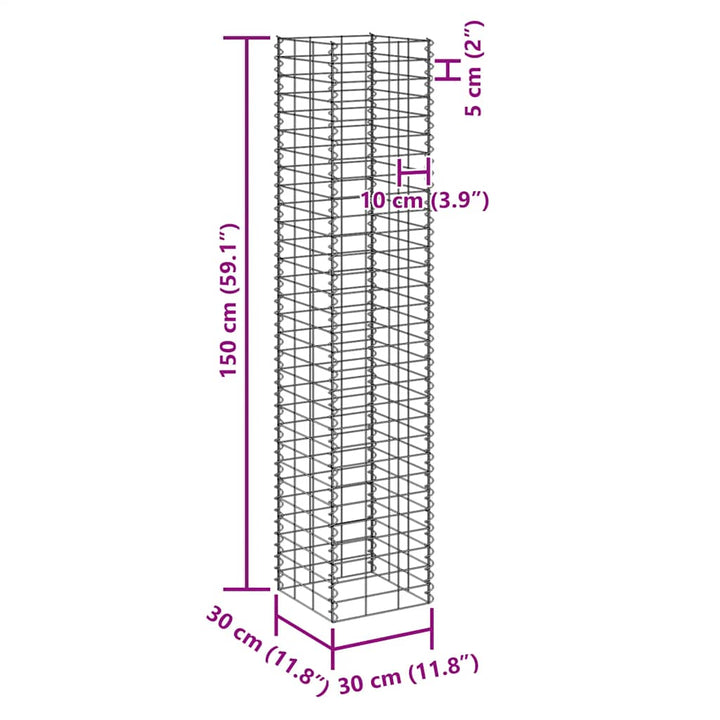 gabion-højbede 3 stk. 30x30x150 cm jern