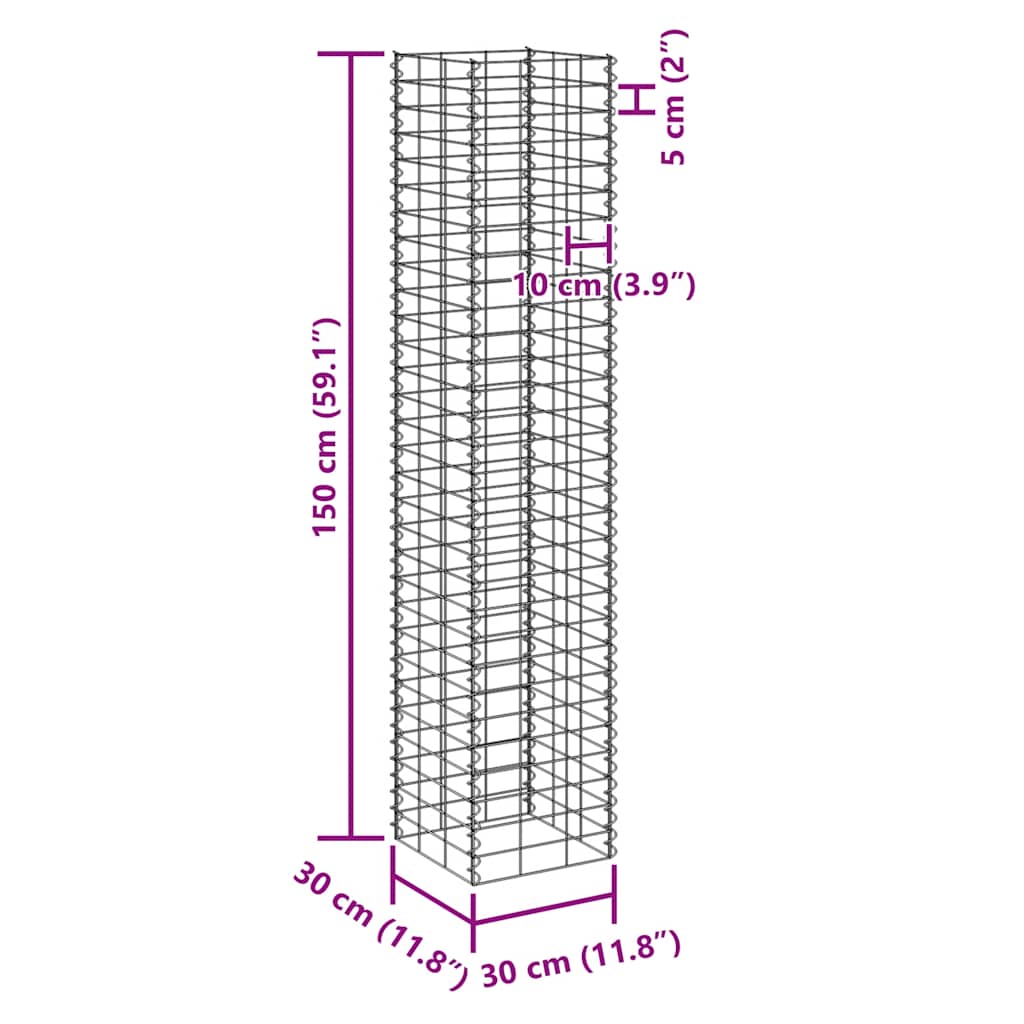 gabion-højbede 4 stk. 30x30x50/100/150/200 cm jern