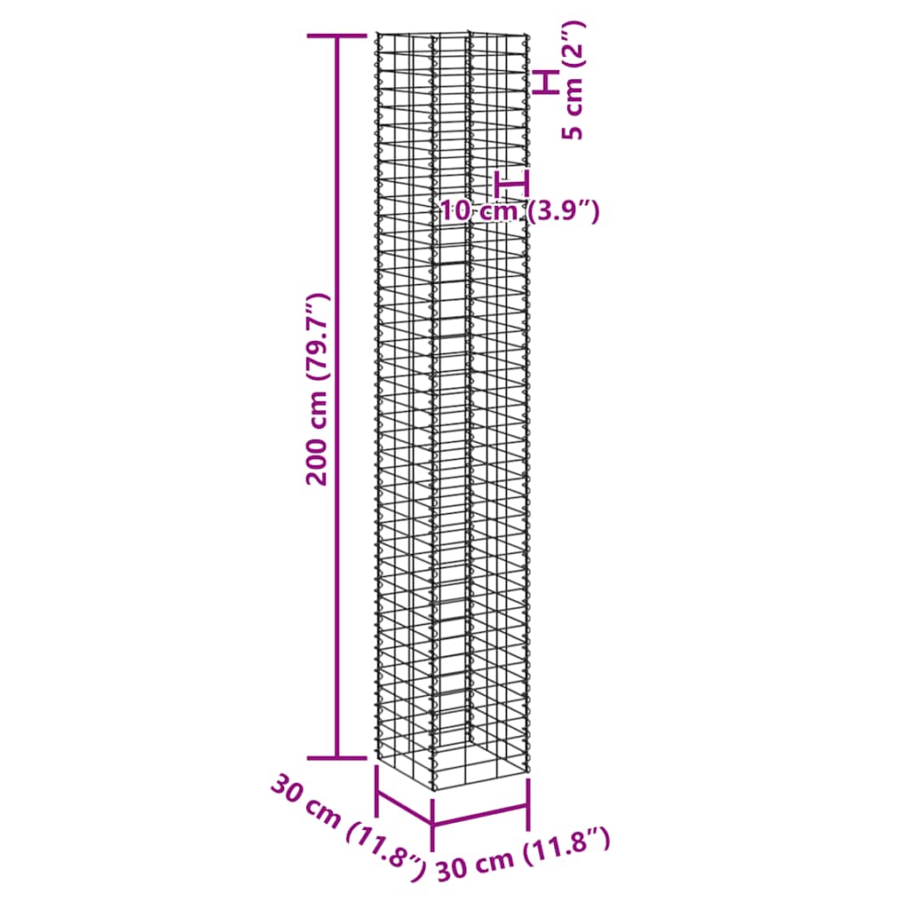 gabion-højbede 4 stk. 30x30x50/100/150/200 cm jern