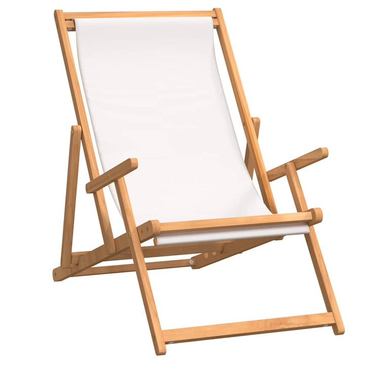 foldbar strandstol massivt teaktræ cremefarvet